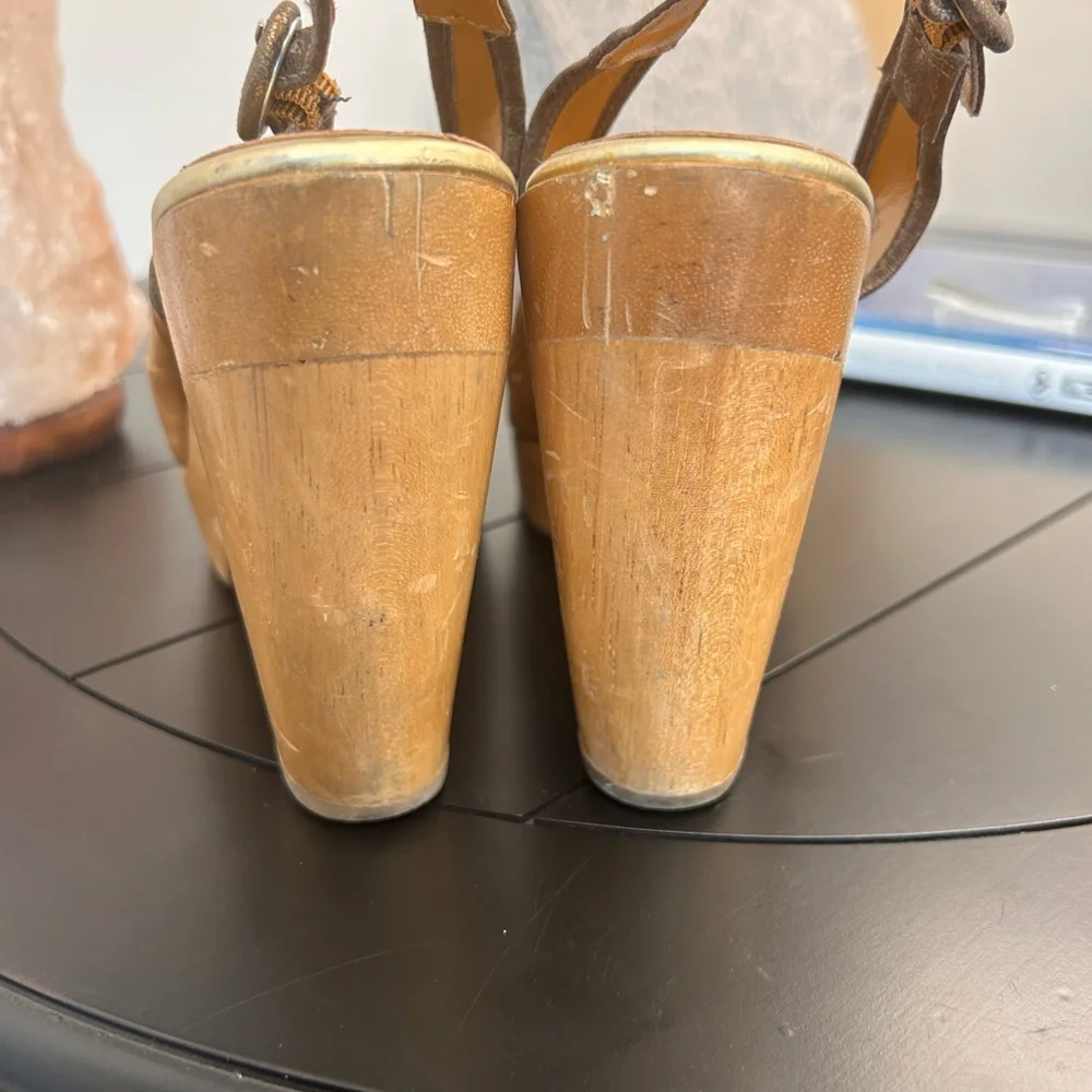 Sam Edelman brown laser cut wooden platform sandal heels Size 9 - Picture 5 of 7